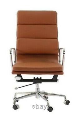 Modern Style High Back Soft Pad Leather Office Chair Tan Brown