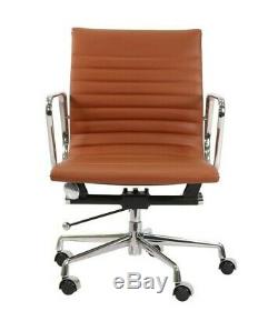 Modern Style Low Back Thin Pad Leather Office Chair Tan Brown
