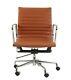 Modern Style Low Back Thin Pad Leather Office Chair Tan Brown