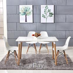 Modern White Dining Table and 4 Chairs Set Solid Wood Legs Home Office Furniture