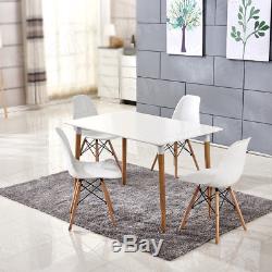 Modern White Dining Table and 4 Chairs Set Solid Wood Legs Home Office Furniture