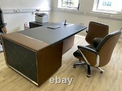 NEW Luxury 1x Office Desk + 3x Chairs + 1x Book/files Stand Set Leather + Woood