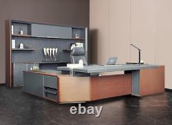 NEW Luxury 1x Office Desk + 3x Chairs + 1x Book/files Stand Set Leather + Woood