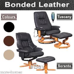 NEW REAL LEATHER SWIVEL RECLINER CHAIR w FOOT STOOL ARMCHAIR HOME OFFICE