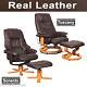 New Real Leather Swivel Recliner Chair W Foot Stool Armchair Home Office