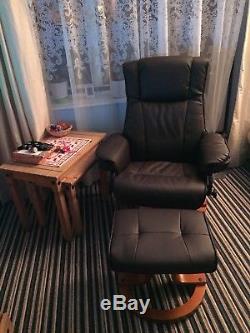 NEW REAL LEATHER SWIVEL RECLINER CHAIR without FOOT STOOL ARMCHAIR HOME OFFICE