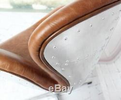 New Aviation Aviator Swivel Swan Chair Vintage Leather & Aluminium Office Study