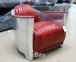 New Aviator Rocket Club Tub Chair Office Home Industrial Vintage Red Leather