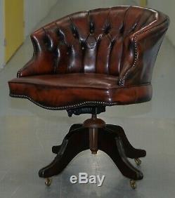 Nice 1967 Stamped Brown Leather Chesterfield Brown Leather Captains Office Chair