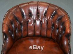 Nice 1967 Stamped Brown Leather Chesterfield Brown Leather Captains Office Chair
