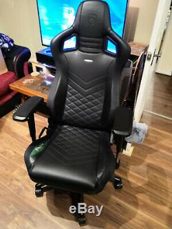 Noblechairs EPIC Gaming Chair Black PU leather Green stitching + Footrest