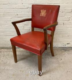 Northamptonshire Oak & Red Leather Library Chair Office Armchair (Can Deliver)