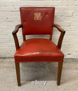 Northamptonshire Oak & Red Leather Library Chair Office Armchair (Can Deliver)