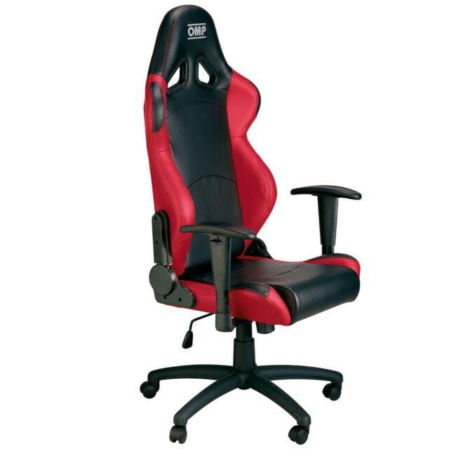 Omp Racing Seat Office Chair Black/red Faux Leather Reclined Adjustable 5 Wheels