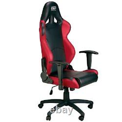 OMP Racing Seat Office Chair Black/Red Faux Leather Reclined Adjustable 5 Wheels
