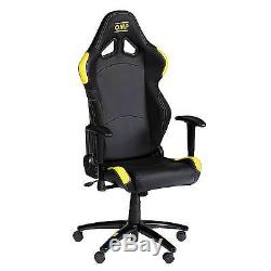 OMP Wheeled Swivel Racing Office Seat / Chair Faux Leather Black / Yellow