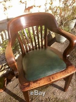 Oak Desk/Office Chair With Leather Seat