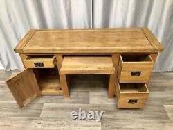 Oak Furniture 100% Solid Oak Office Desk Table Pedestal Storage & Leather Chair
