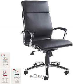 Office Chair Black Leather Executive Italian Designer Chrome Detail Sleek Design