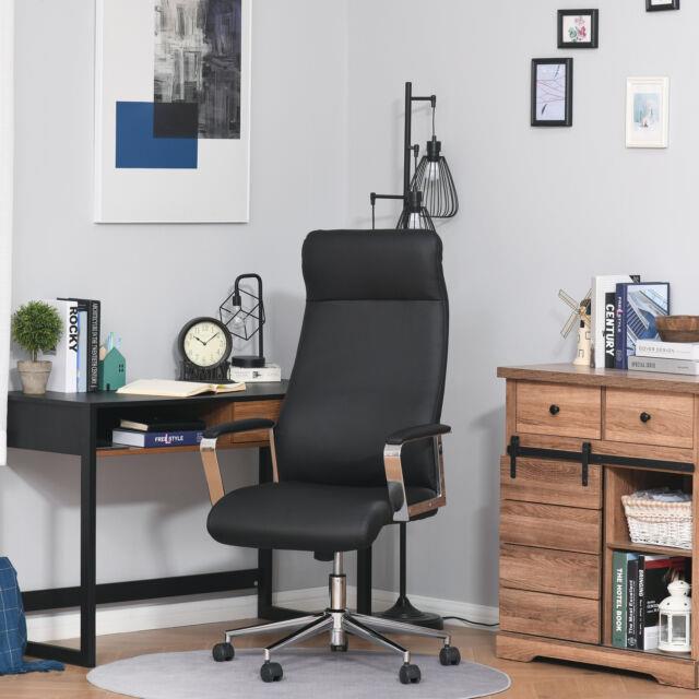 Office Chair Faux Leather High-back Swivel Computer Desk Chair With Wheels, Black
