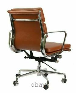 Office Chair Leather Soft Pad Modern Style Low Back Tan Brown