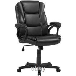 Office Chair PU Leather Desk Chair Computer Swivel Chair with Back Support Black