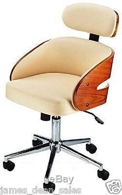 Office Desk Chair Swivel Tub Leather Armchair Modern Home Cream White Furniture
