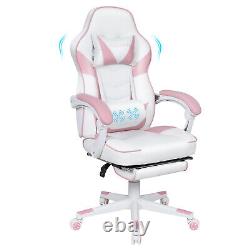 Office Gaming Chair Ergonomic Computer Chair Massage Footrest Recliner Pink