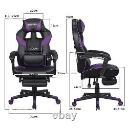 Office Gaming Chair Executive Massage Chair with Footrest PU Leather Seat Purple
