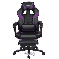 Office Gaming Chair Executive Massage Chair with Footrest PU Leather Seat Purple