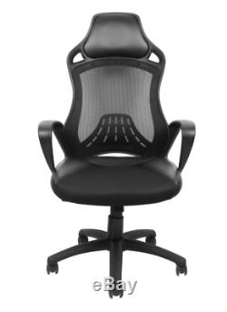 Office PC Racing Gaming Adjustable Swivel PU Leather Armchair Chair Black