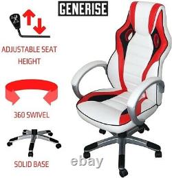 Office PU Leather Chair Gaming Sport Adjustable Luxury With 360°Swivel Support