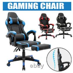 Office Racing Gaming Chair Leather Swivel Computer Desk Chairs Recliner Footrest