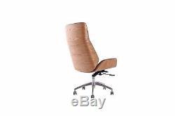 Office chair Walnut wood Brown vintage faux leather Next working day delivery