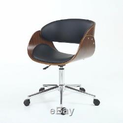 Okka Office Chair Gas Lift Retro Aviator Style Bonded Black Leather Walnut