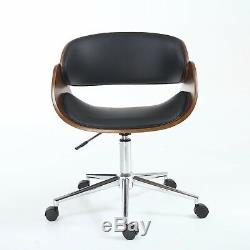 Okka Office Chair Gas Lift Retro Aviator Style Bonded Black Leather Walnut
