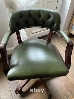 Old Captains office Chair Chesterfield swivel Leather DIY Green Interiors