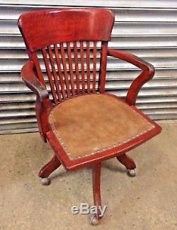 Old vintage mid century Captains leather seat swivel office desk chair