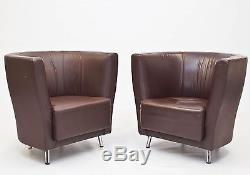 Orangebox Drift 6 Of Brown Leather Office Meeting Tub Chairs