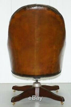 Original 1920 Hillcrest Fully Restored Brown Leather Chesterfield Captains Chair