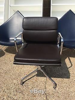 Original Vitra EA208 Charles & Ray Eames Soft Pad Chair In Brown Leather