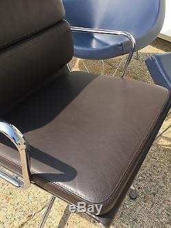 Original Vitra EA208 Charles & Ray Eames Soft Pad Chair In Brown Leather