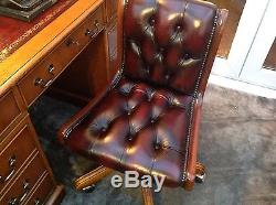 Oxblood Leather Top Desk & Leather Office Chair