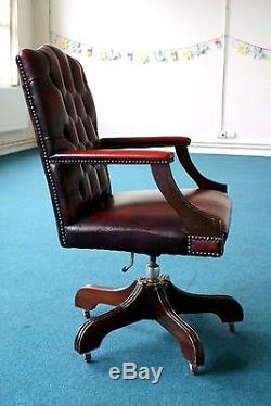 Oxblood Real Leather RING MEKANIKK NORWAY Office Desk Swivel Captains Chair