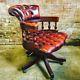 Oxblood Red Chesterfield Leather Captain's Swivel Chair