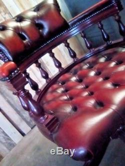Oxblood Red Chesterfield Leather Captain's Swivel Chair