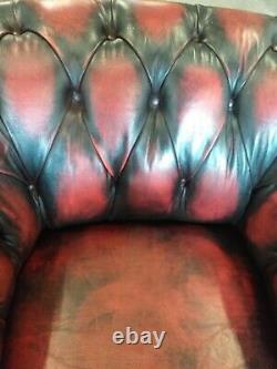 Oxblood Red Leather Chesterfield Club Chair mancave /office/ loft/barn find