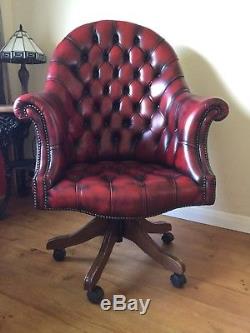 Oxblood Red Leather Executive Directors Swivel Captain Office Chair Chesterfield