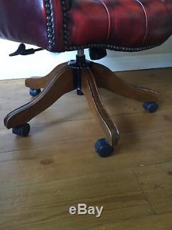Oxblood Red Leather Executive Directors Swivel Captain Office Chair Chesterfield