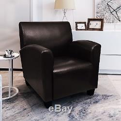 PU Leather Armchair Brown Fireside Tube Chair Office Living Room Relaxing Seat